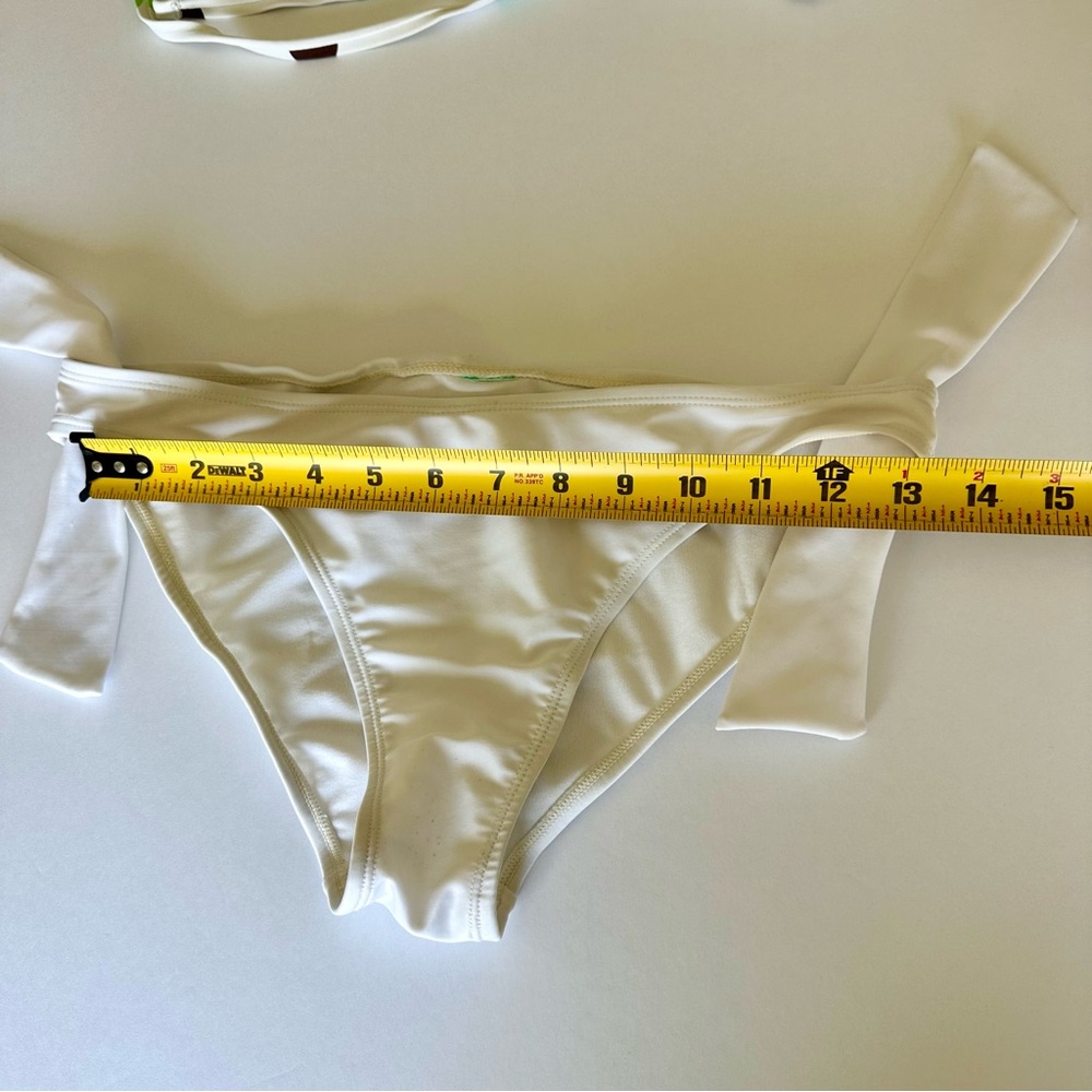 White Polka Dot String Bikini Set With Tie Side Bottoms Adjustable Halter Size M - Picture 7 of 13